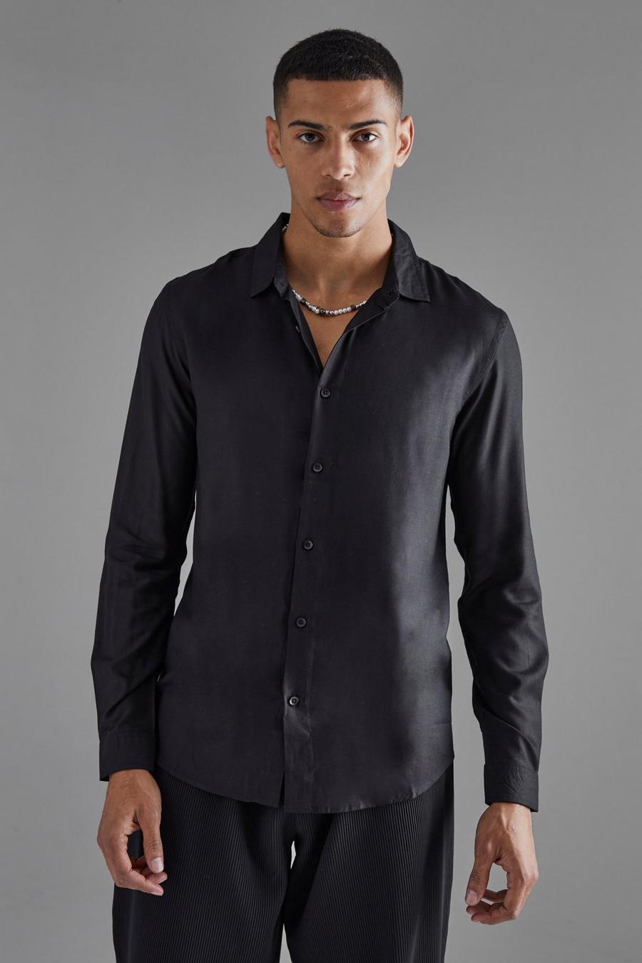 Black Effen Viscose Overhemd Met Lange Mouwen image number 1
