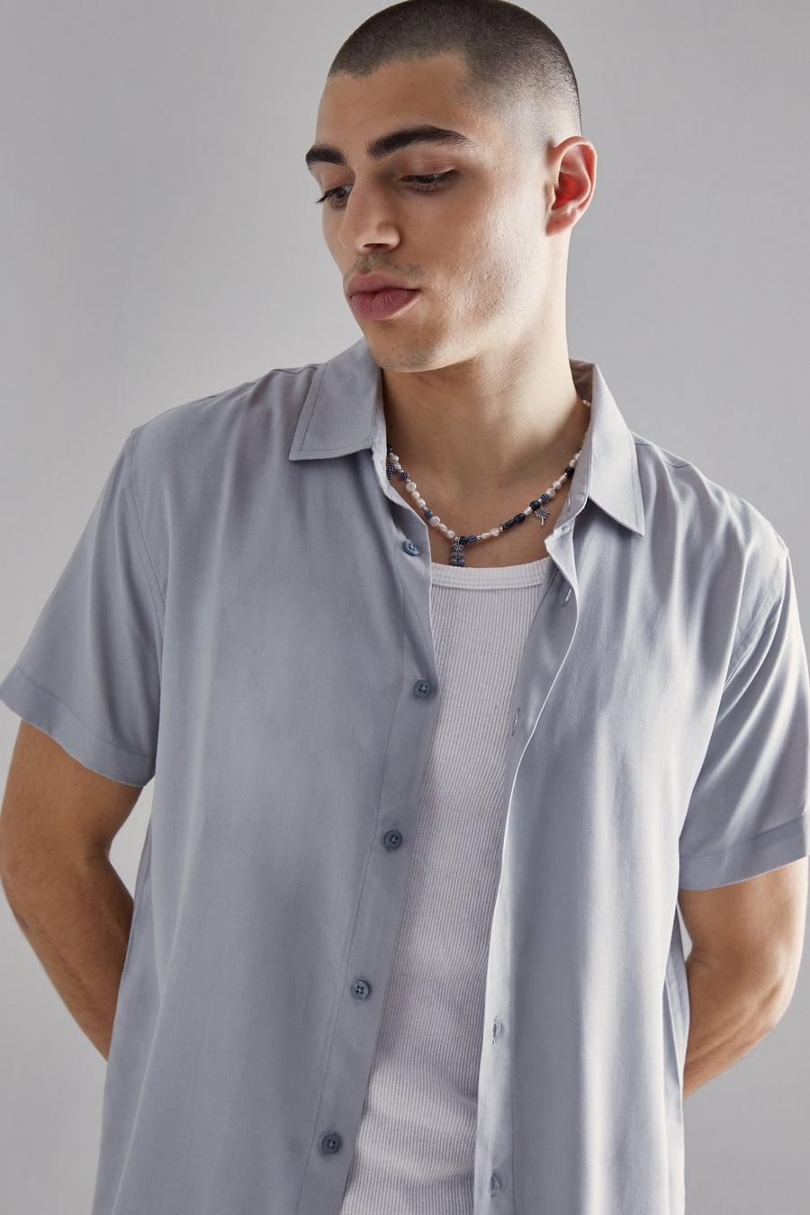 Men's Plain Viscose Short Sleeve Shirt | Boohoo UK