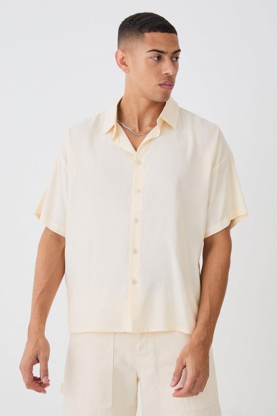 Stone beige Plain Viscose Boxy Shirt