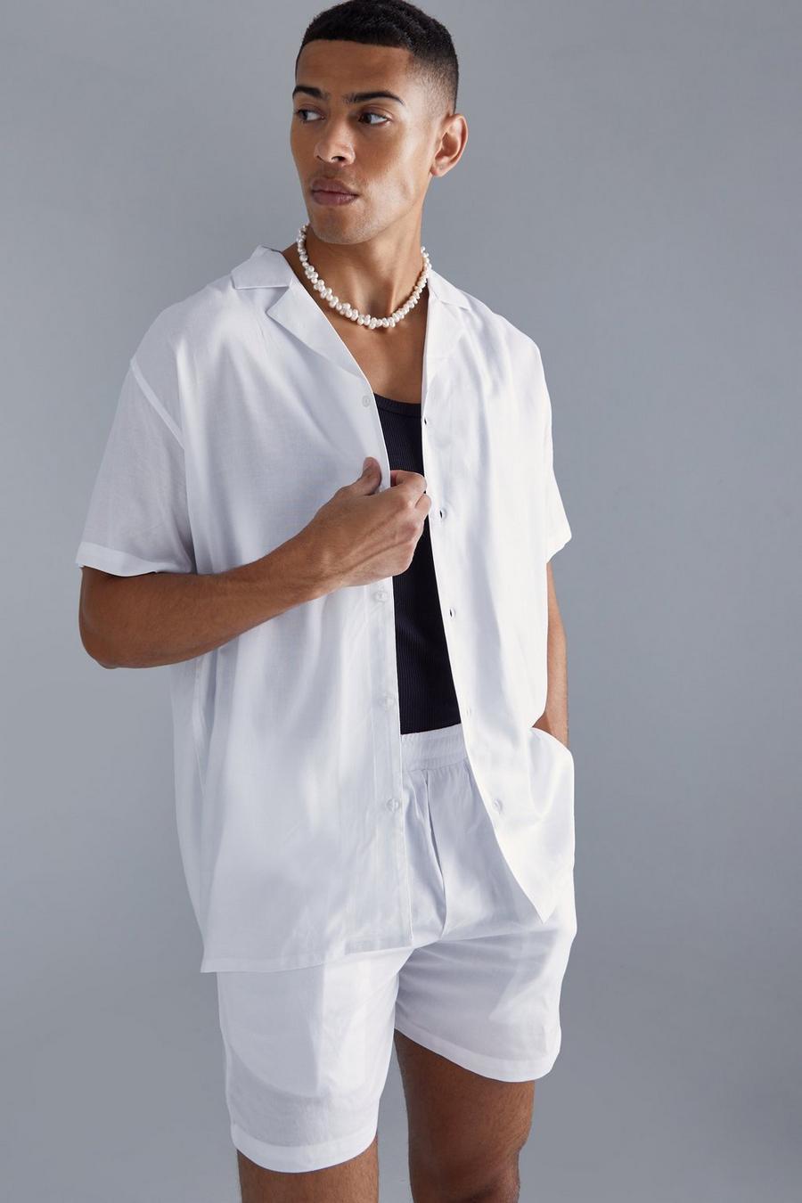 Oversize Viskose-Hemd und Shorts, White