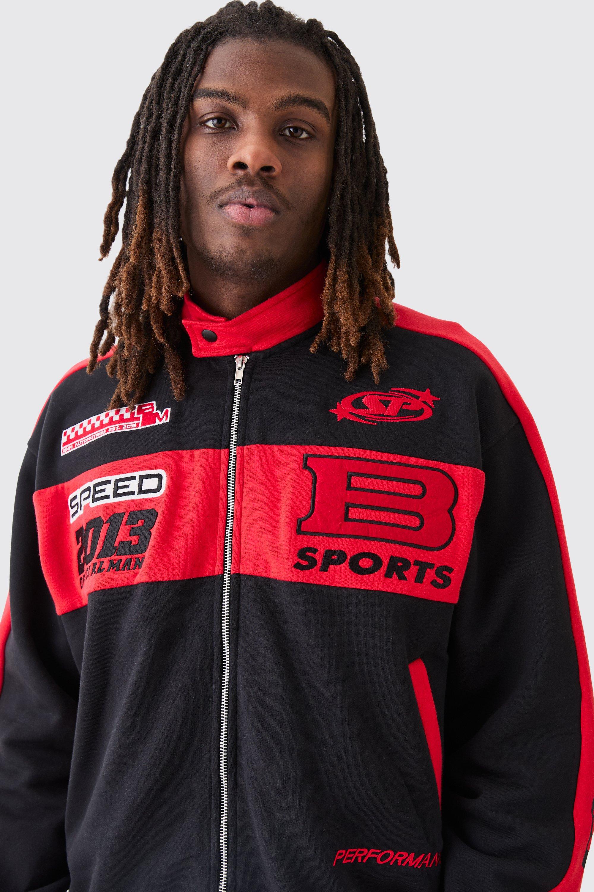 Oversized Boxy Moto Embroidered Jersey Knit Jacket
