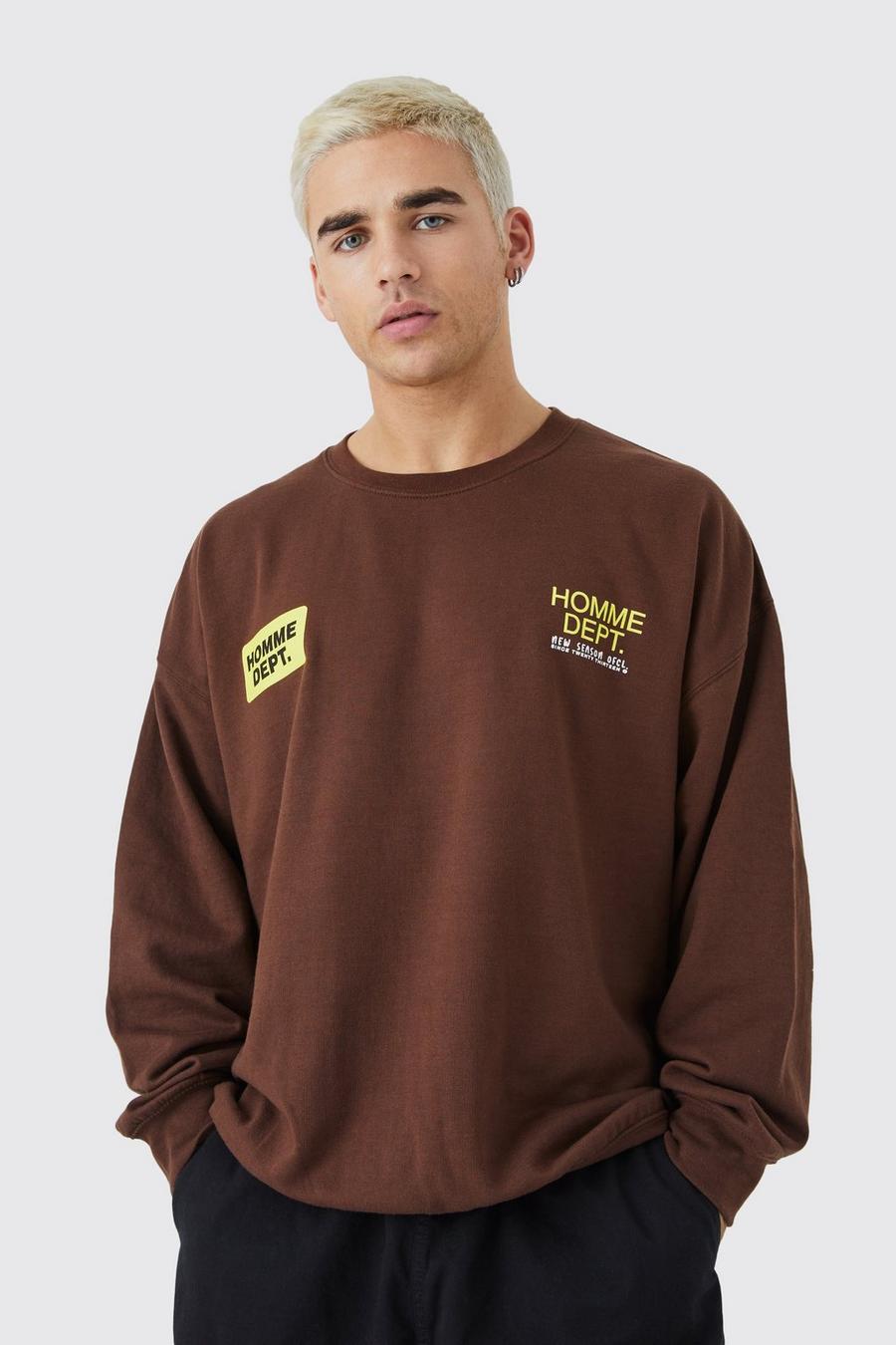 Oversize Sweatshirt mit Homme Department-Print, Chocolate image number 1