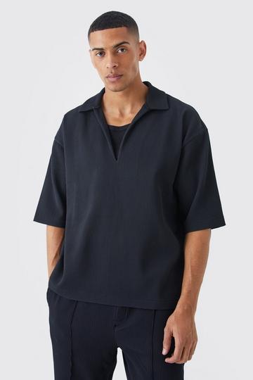 Pleated Oversized Boxy V Neck Shirt black