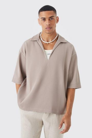 Oversized Geplooid Boxy Overhemd Met V-Hals mocha