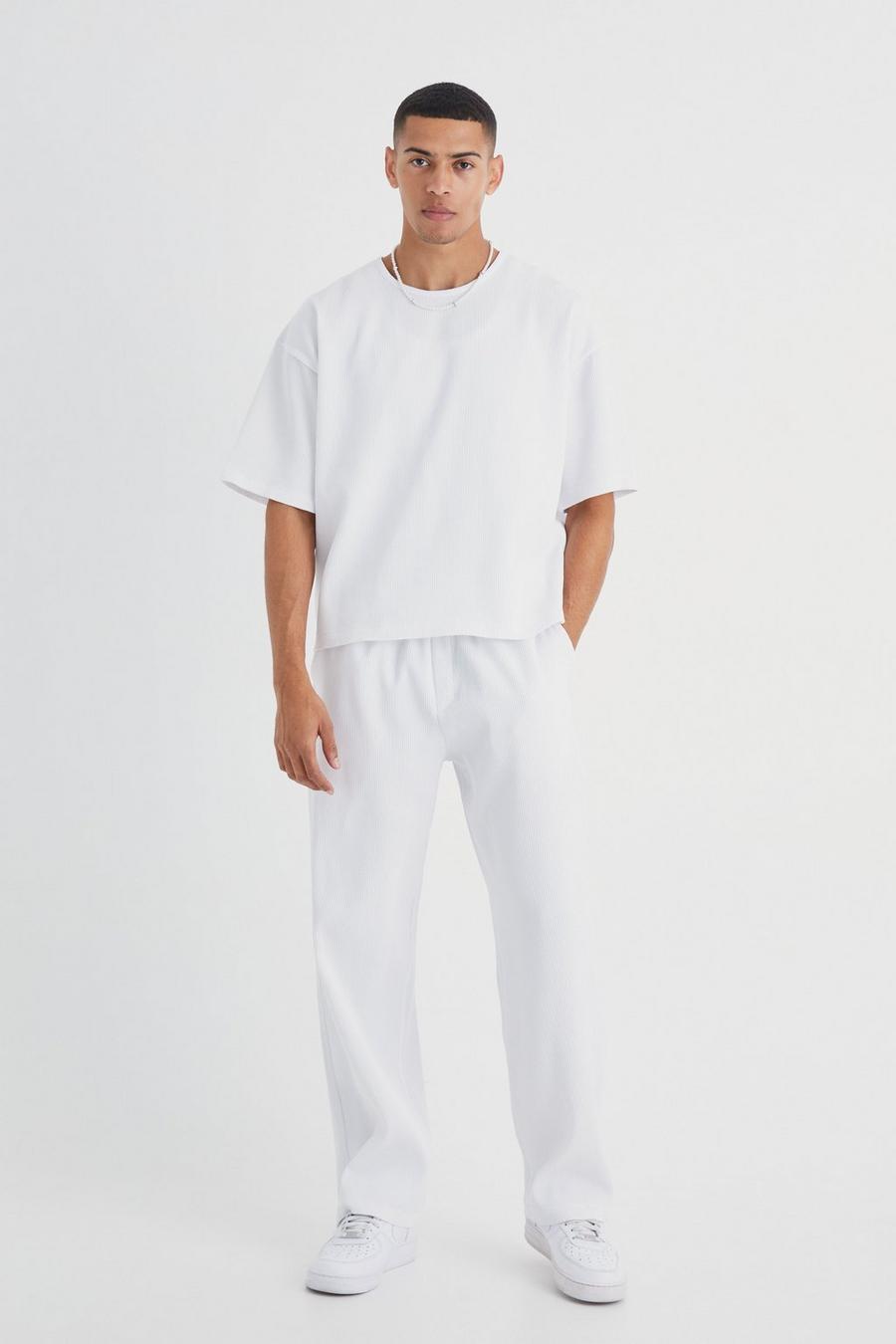 Pantalón y camiseta recta oversize plisada, White image number 1