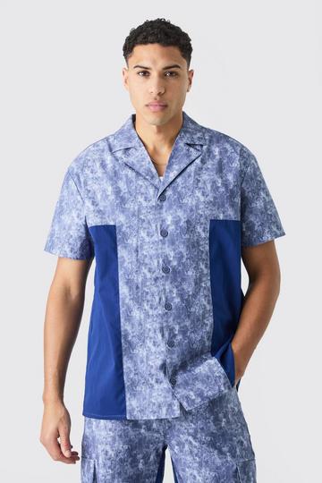 Camo Twill Short Sleeve Gusset Detail Shirt denim-blue