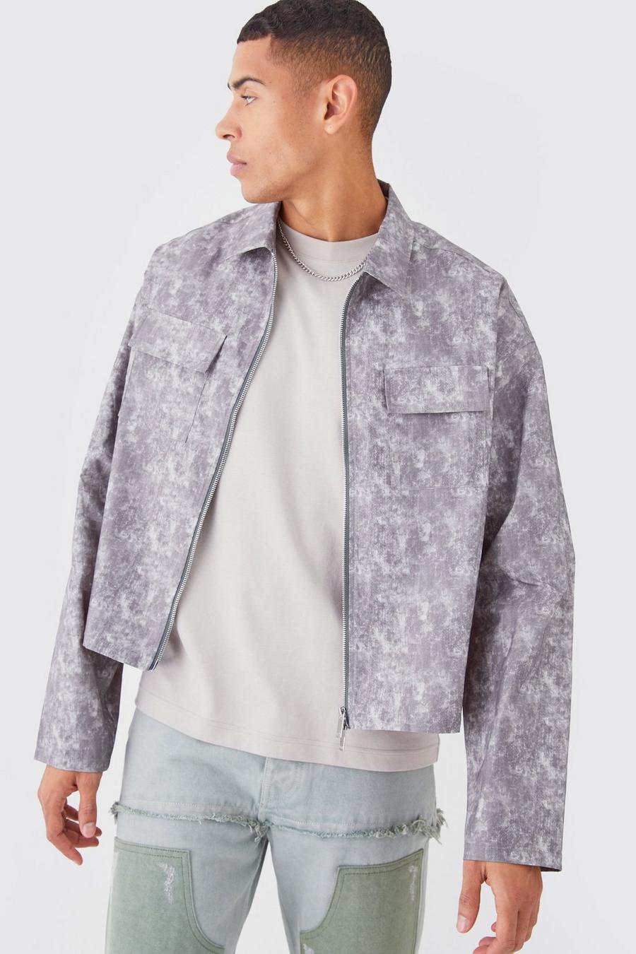 Grey Boxy Camo Overhemd Met Rits