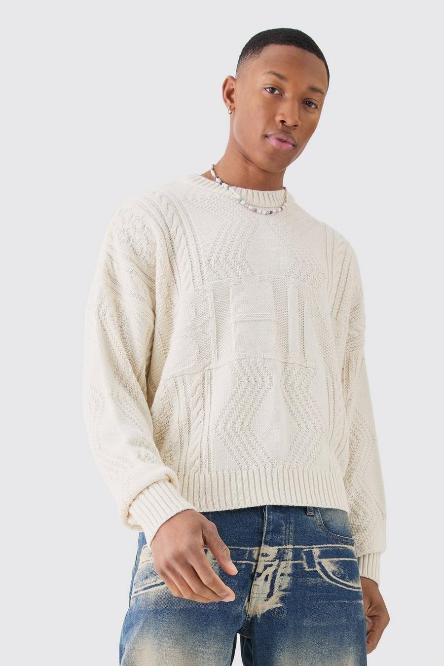 Ecru Oversized Boxy Bhm Cable Knit Jumper image number 1
