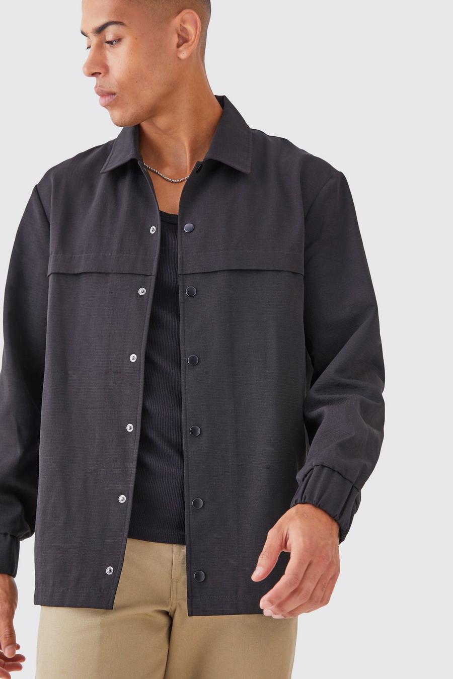 Black Regular Long Sleeve Ripstop Popper Shirt Jacket