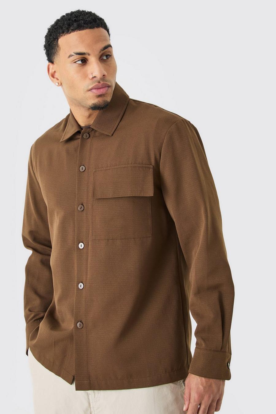 Chocolate Regular Long Sleeve Ripstop Shirt Jacket