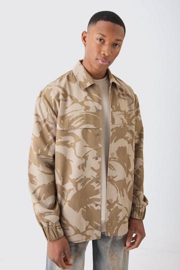 Regular Long Sleeve Ripstop Popper Camo Shirt Jacket khaki