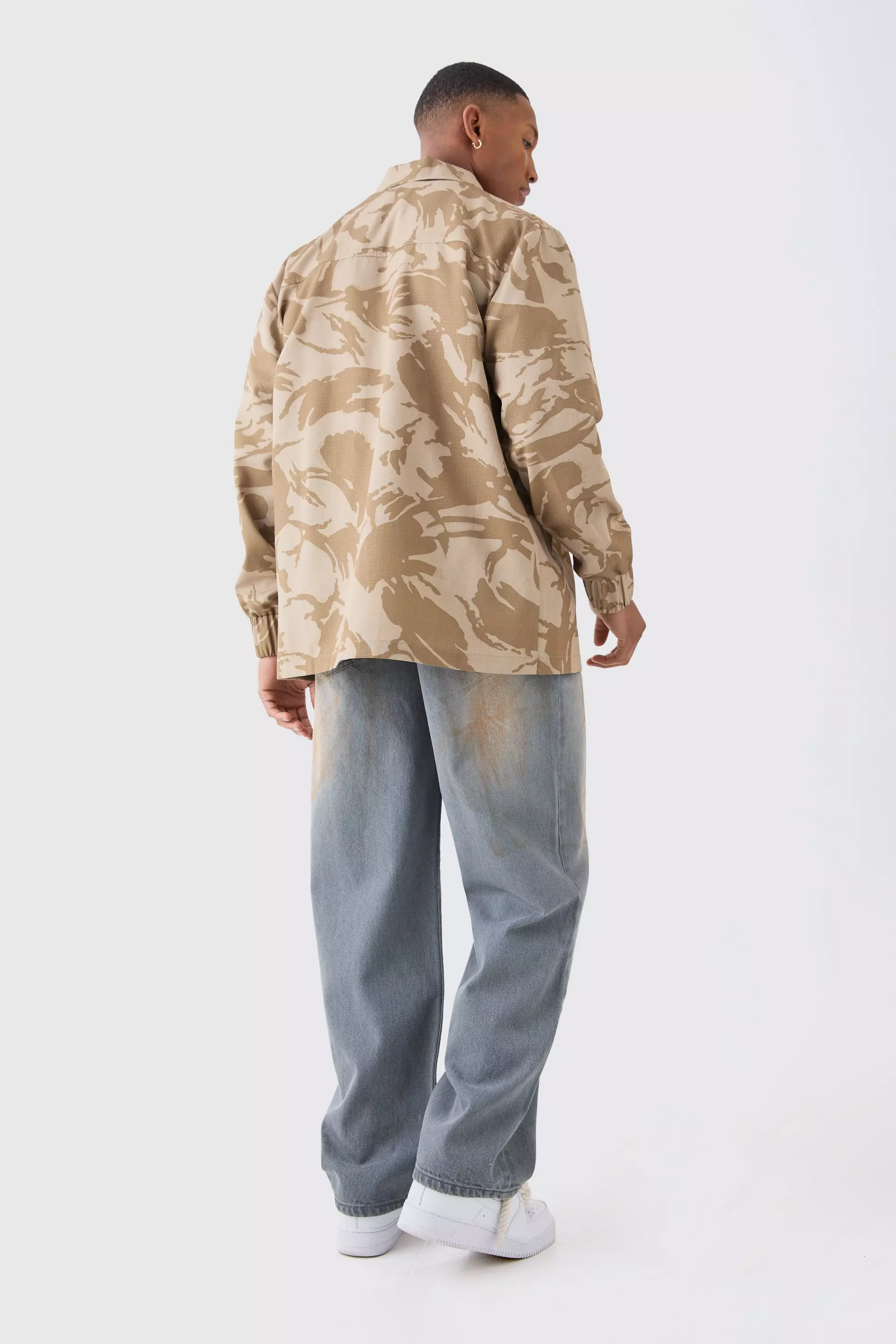 Khaki Regular Long Sleeve Ripstop Popper Camo Overshirt alternative image