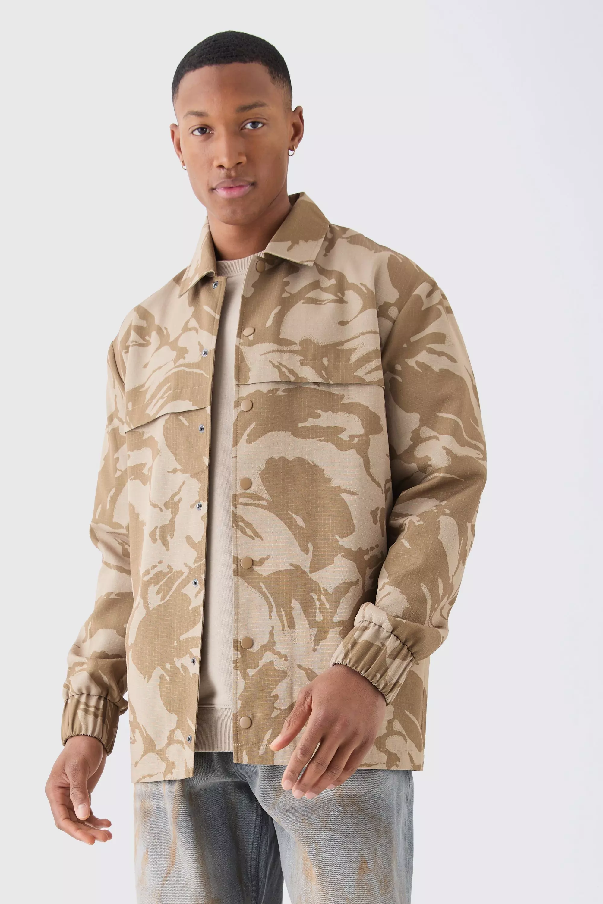Khaki Regular Long Sleeve Ripstop Popper Camo Overshirt alternative image