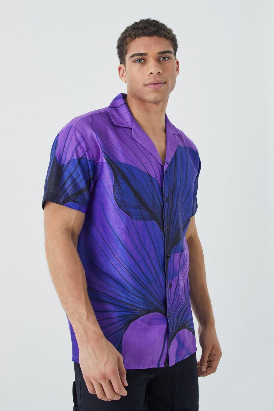 Kurzärmliges Oversize Hemd mit Smoke-Print, Purple image number 1