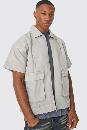 Stone Beige Short Sleeve Twill 3d Pocket Shirt