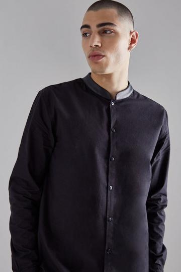 Pu Grandad Collar Poplin Shirt black