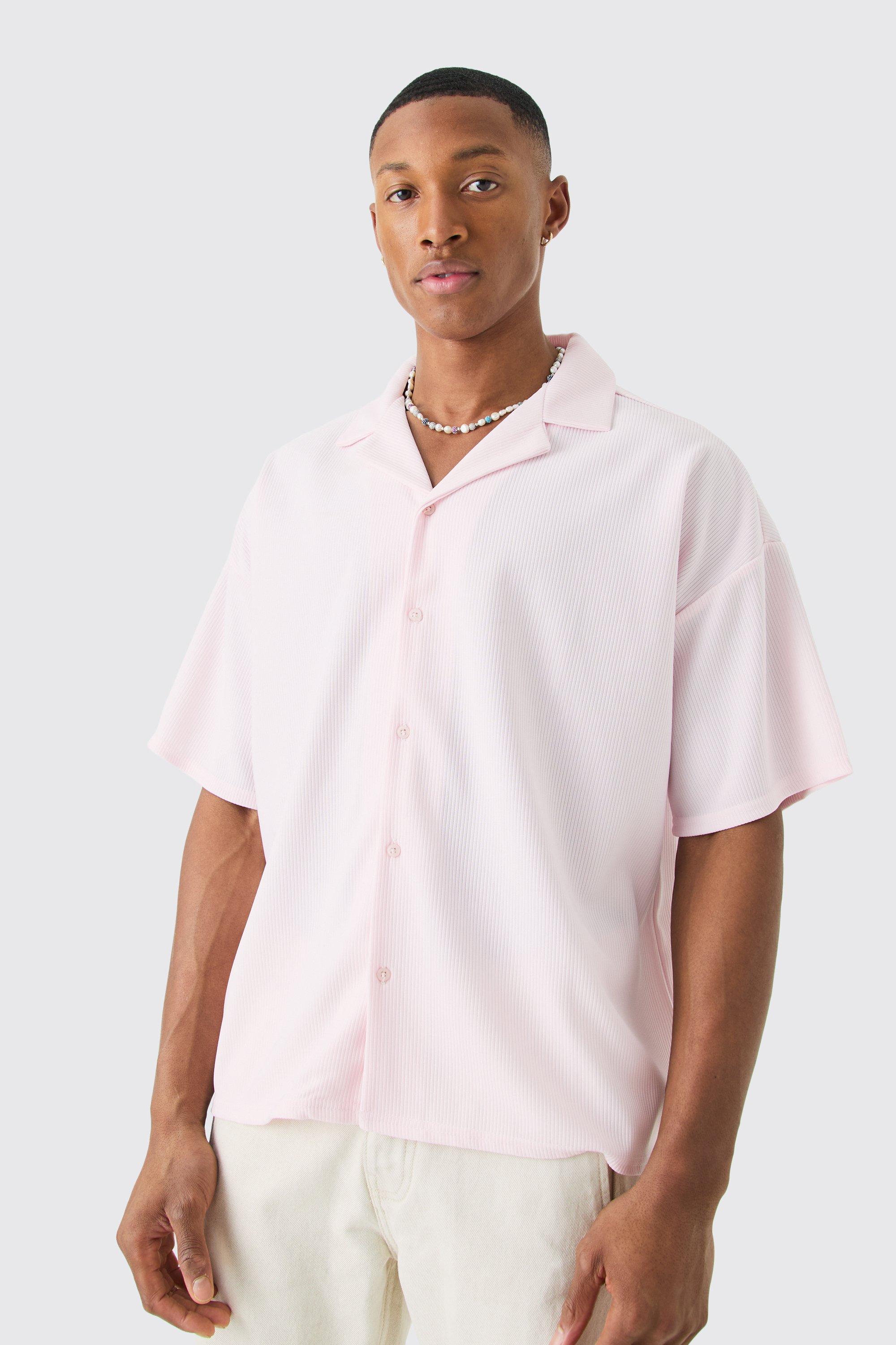 Mens pink short sleeve cheap dress shirt