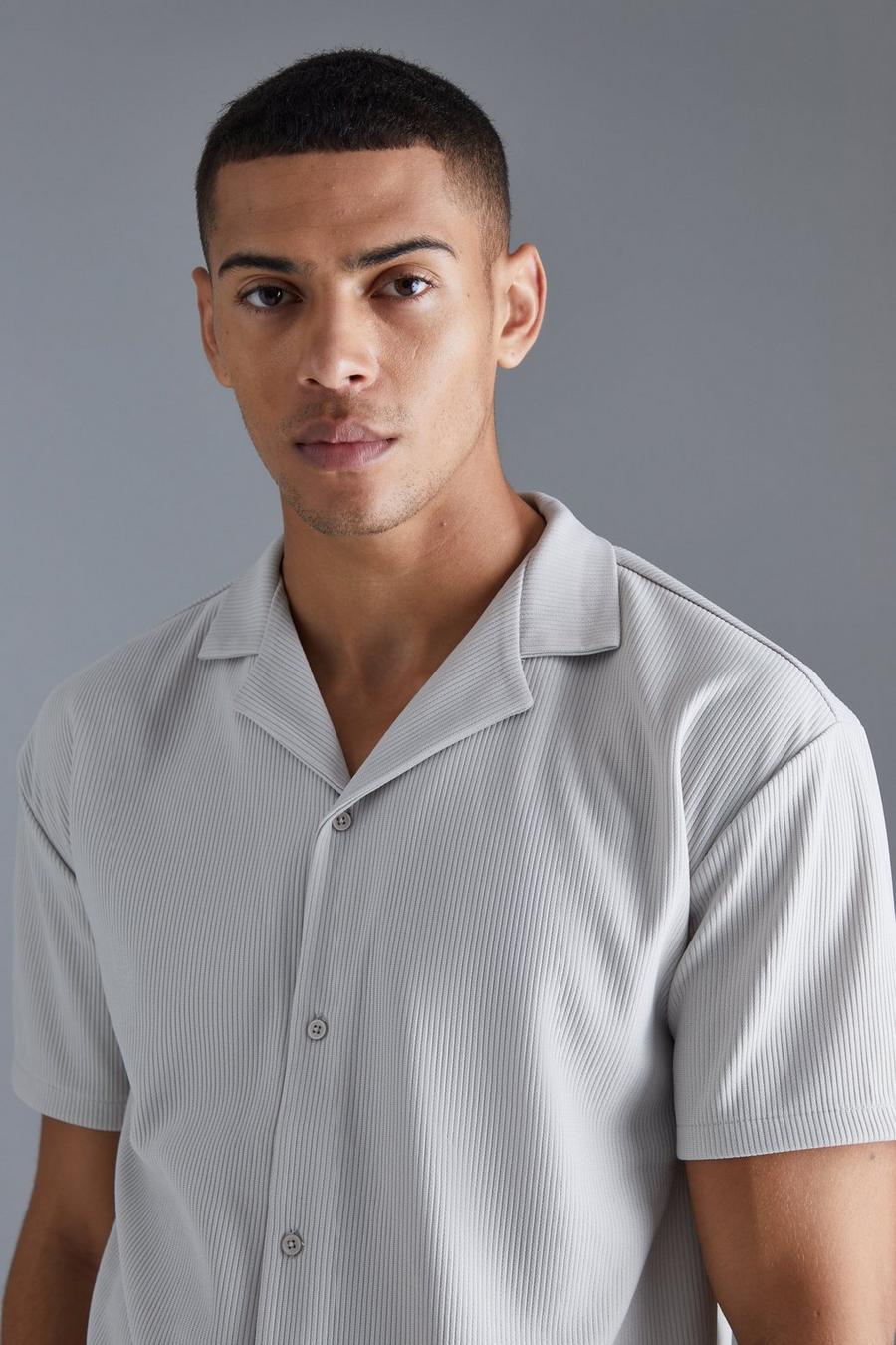 Men's Short Sleeve Ribbed Revere Shirt | Boohoo UK