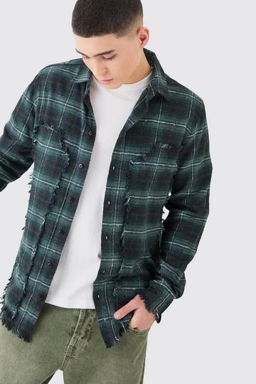 Oversized Distressed Panel Check Shirt black