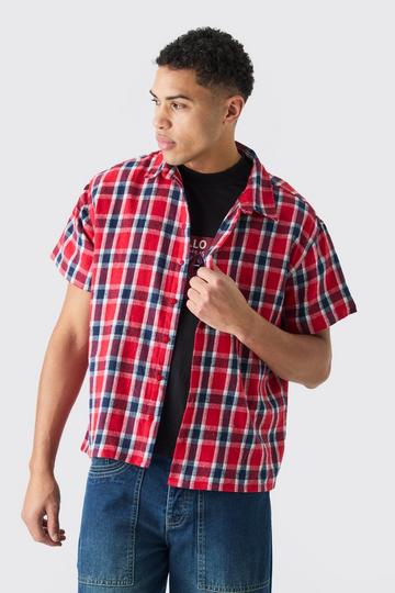 Boxy Short Sleeve Back Vent Flannel Shirt multi