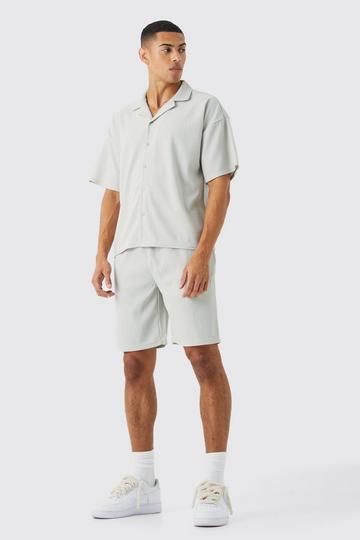 Short Sleeve Ribbed Boxy Shirt And Short Set stone