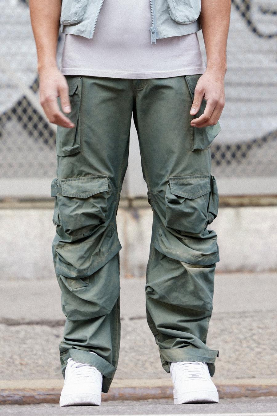 Khaki Parachute Multi Pocket Fixed Waist Pants