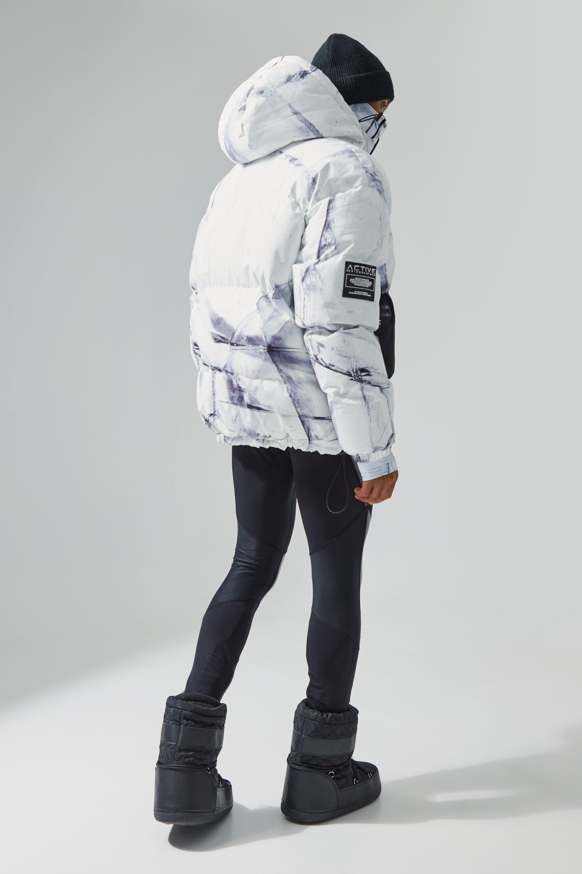 Oversized Abstract Print Ski Puffer Jacket boohoo UK