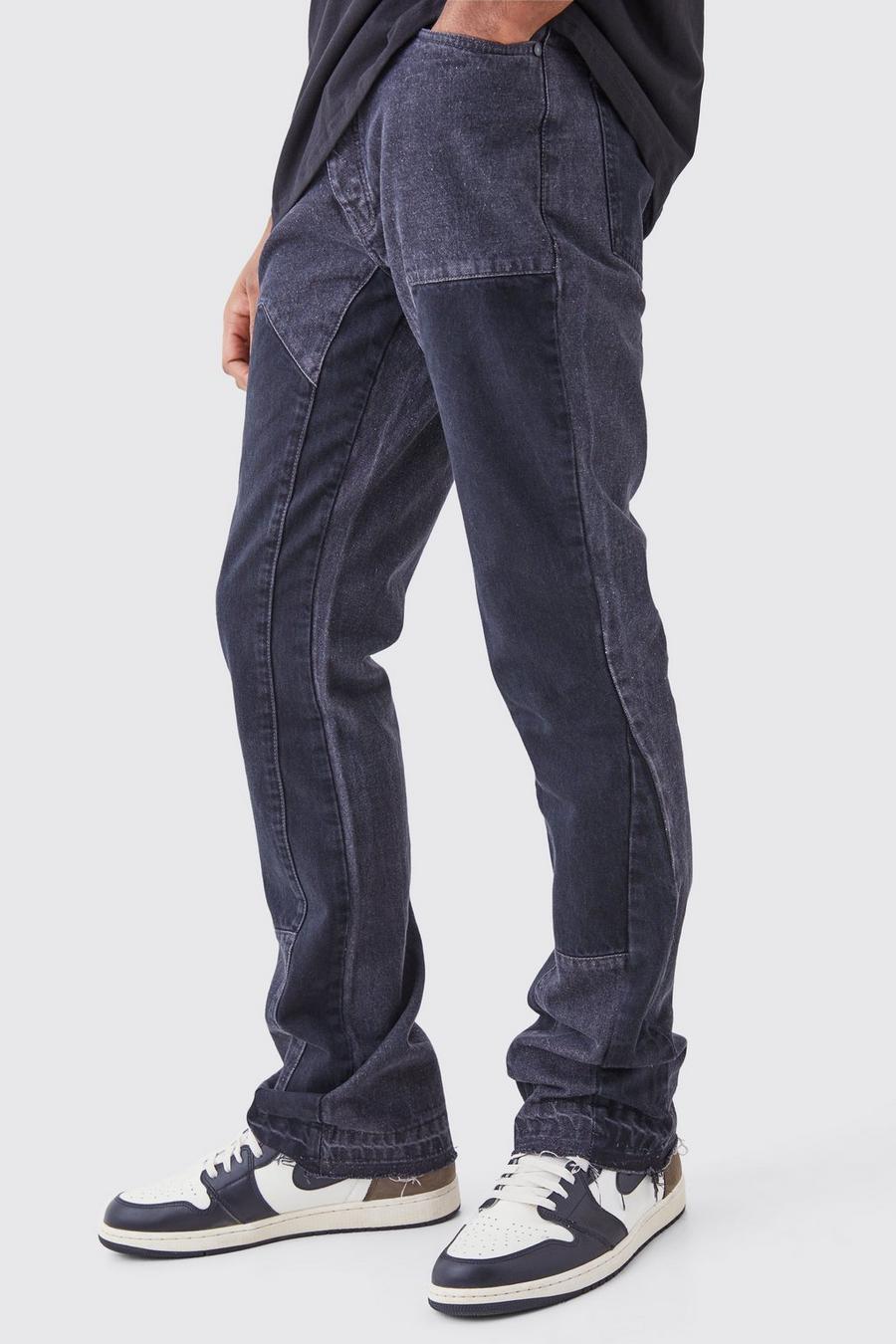Jeans Tall Slim Fit in denim rigido sovratinti a zampa, Charcoal