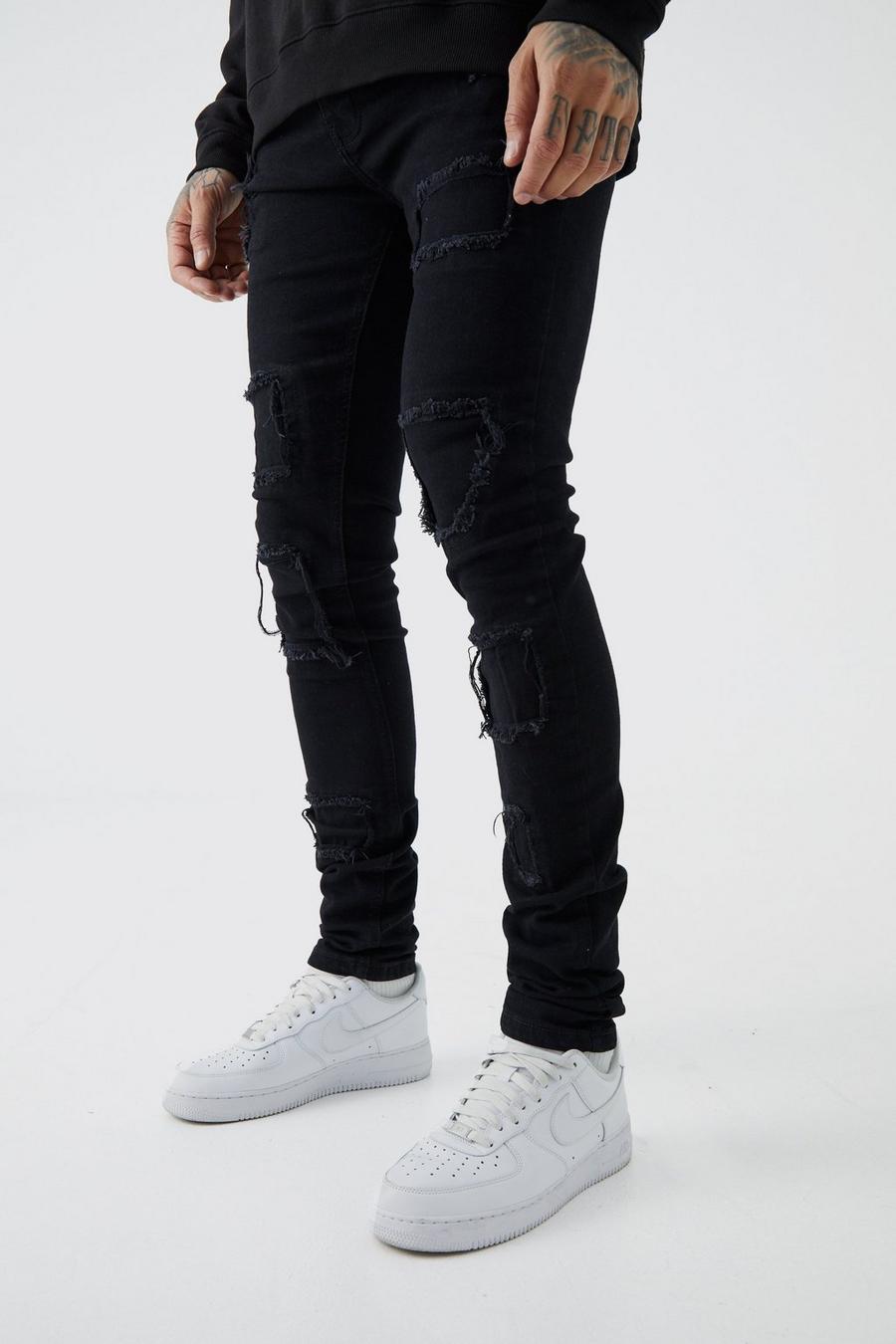 Men's Tall Skinny Stacked Distressed Ripped Jeans | Boohoo UK