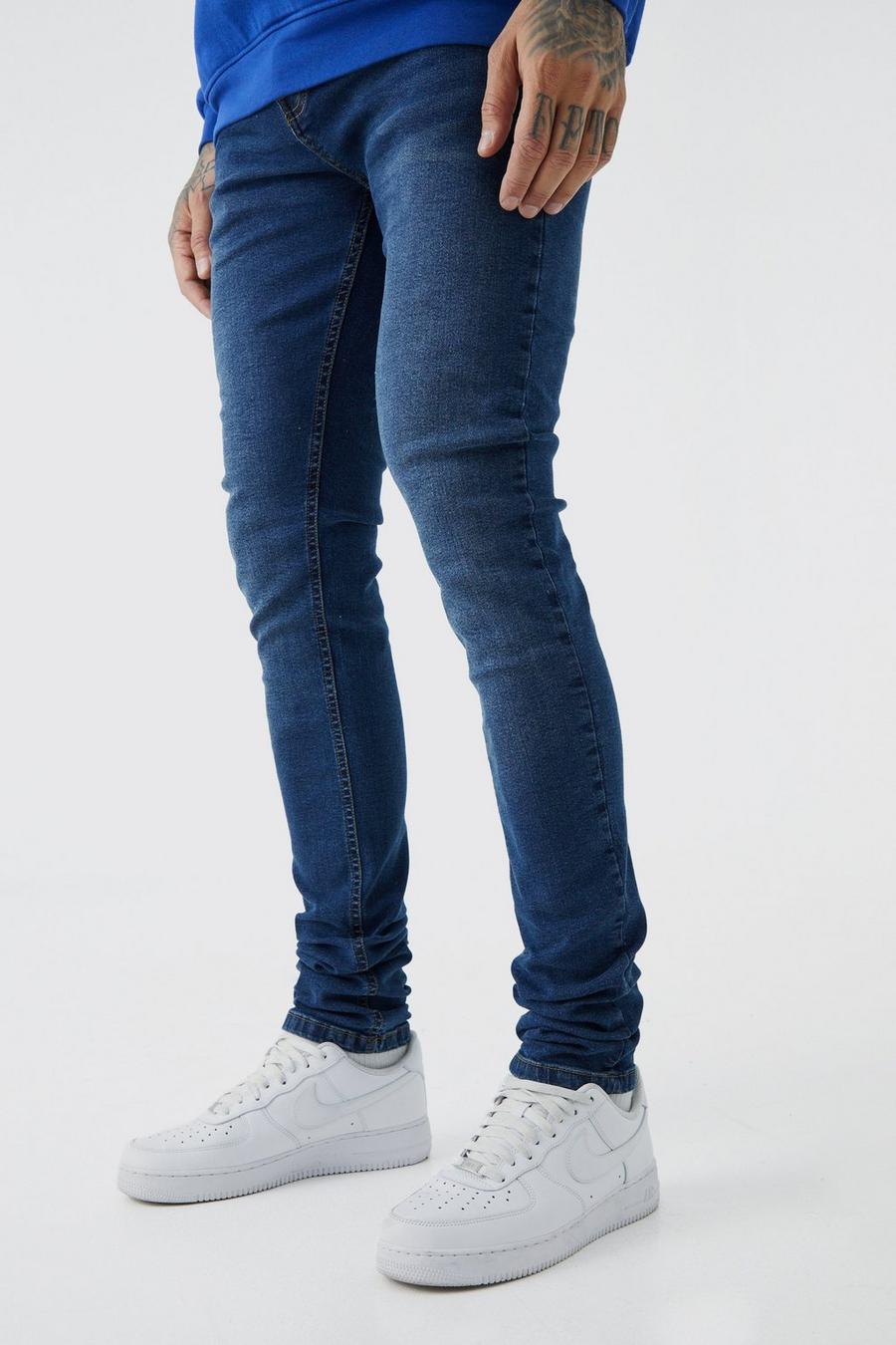 Jeans Tall Skinny Fit in denim Stretch con pieghe sul fondo e tinte colorate, Vintage blue