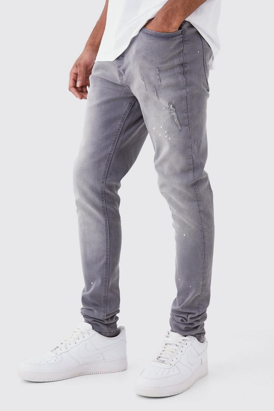 Jeans Tall Skinny Fit in denim Stretch con pieghe sul fondo e tinte colorate, Grey