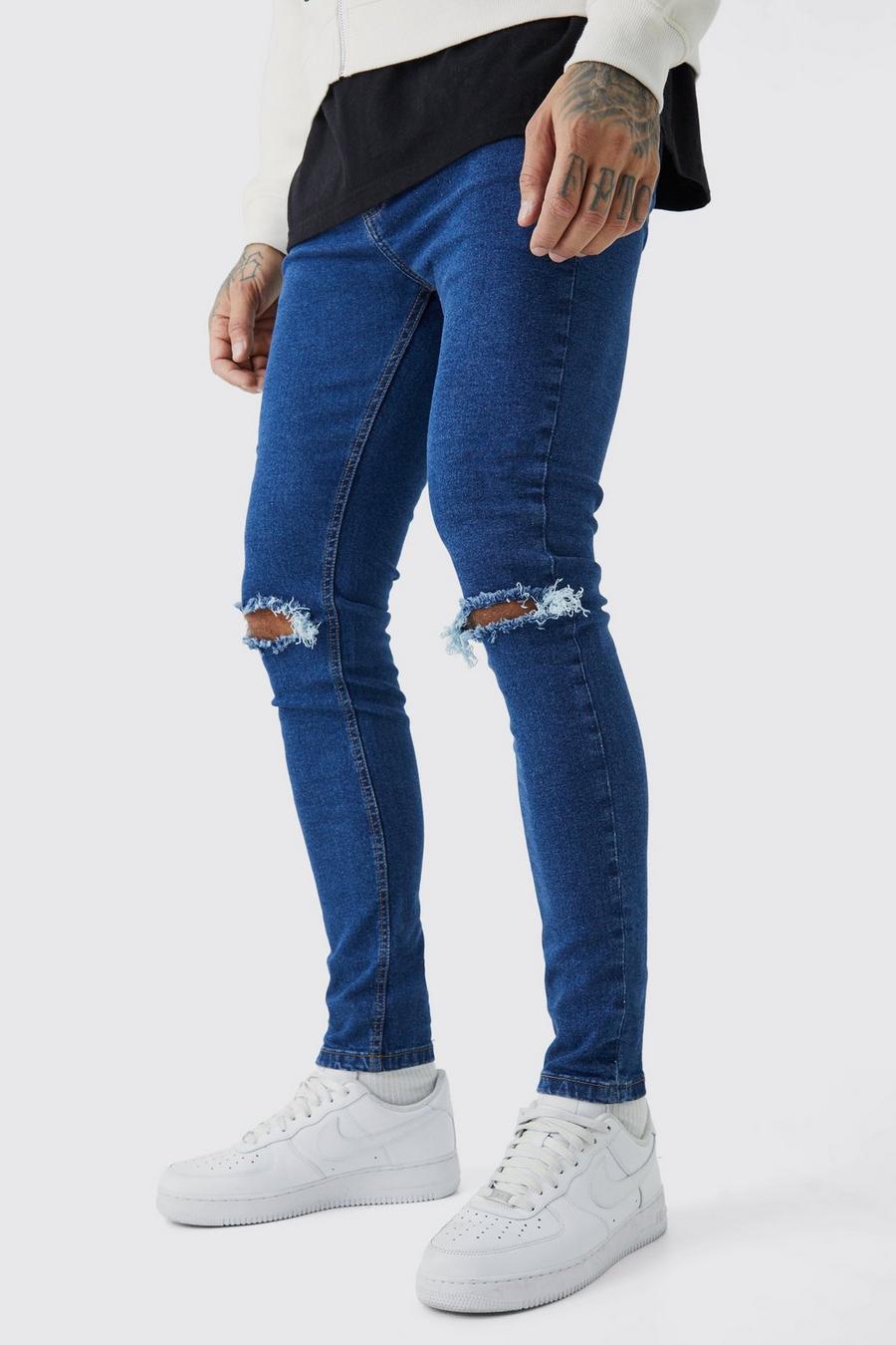 Mid blue Tall Stretch Super Skinny Jeans Met Gescheurde Knieën image number 1