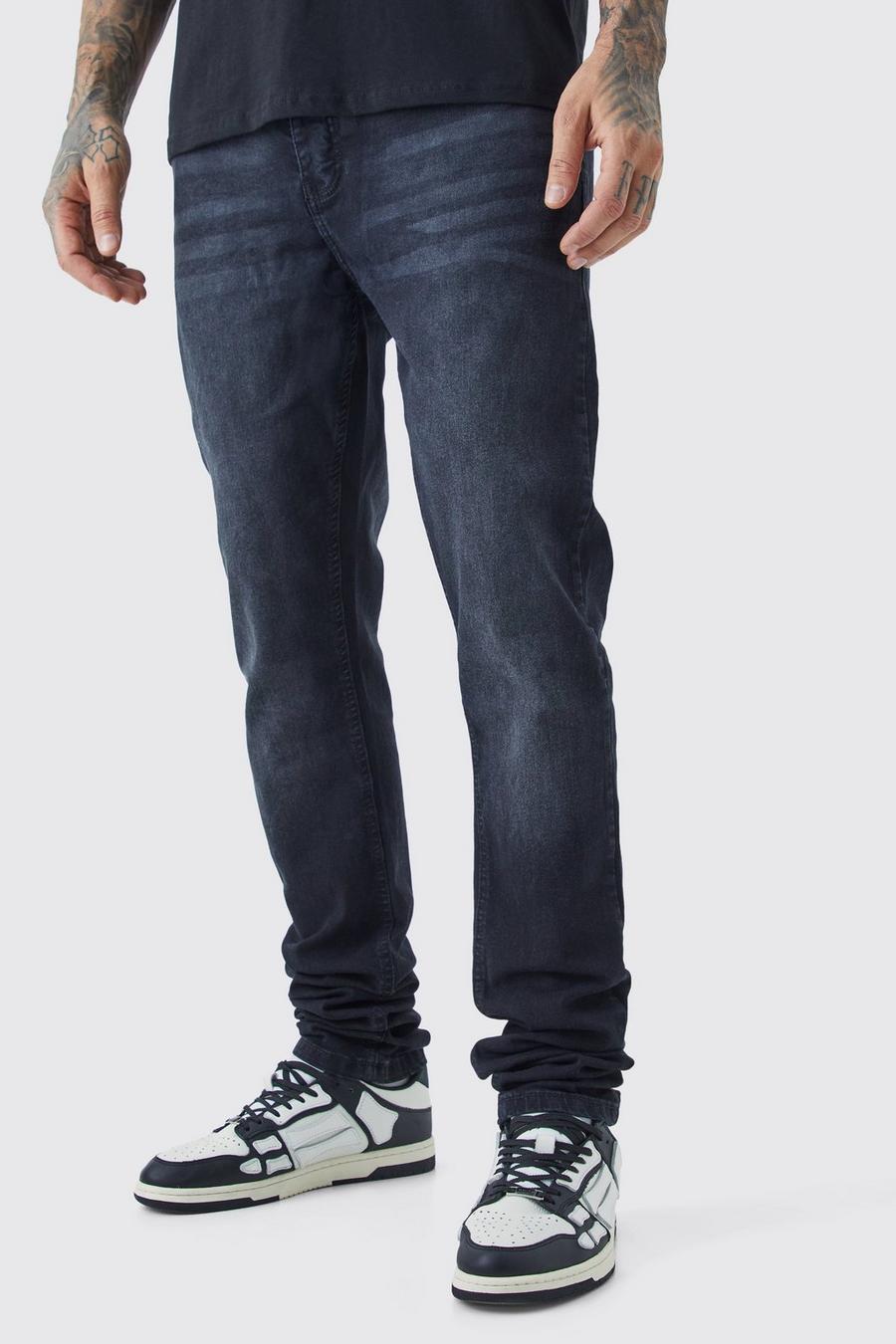 Jeans Tall Skinny Fit Stretch con pieghe sul fondo, Washed black image number 1