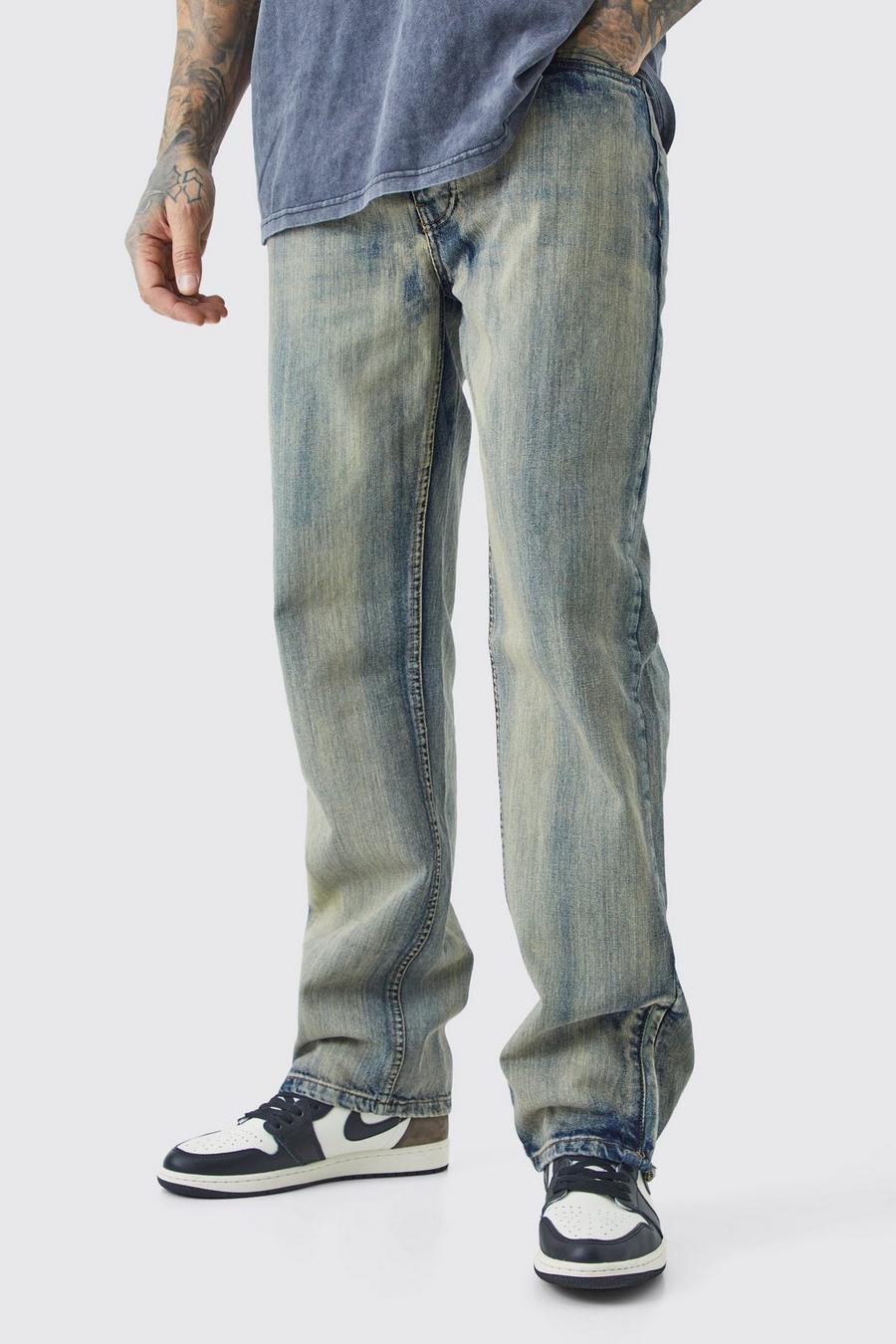 Tall lockere Jeans mit Reißverschluss-Saum, Antique wash