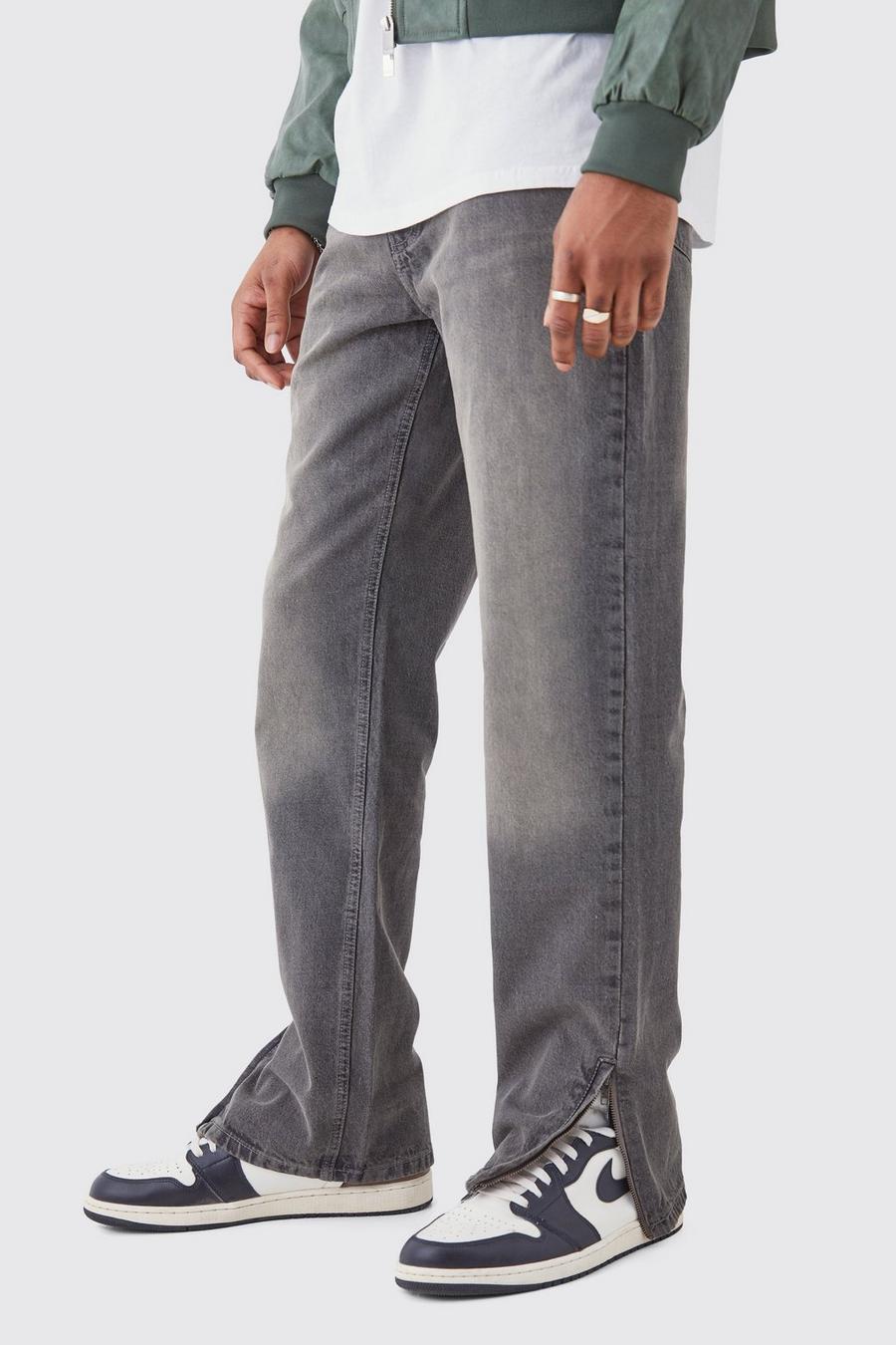 Tall lockere Jeans mit Reißverschluss-Saum, Grey