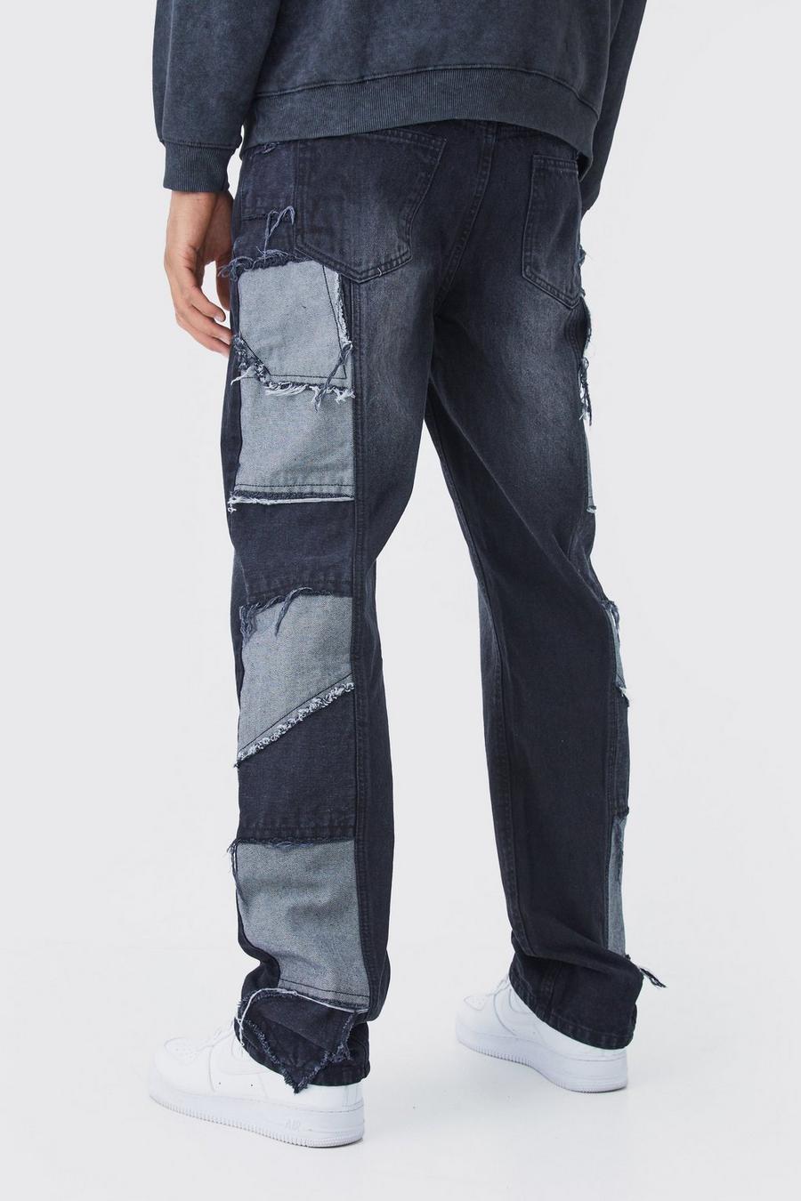 Washed black Tall Onbewerkte Baggy Jeans Met Patches En Zijpaneel image number 1