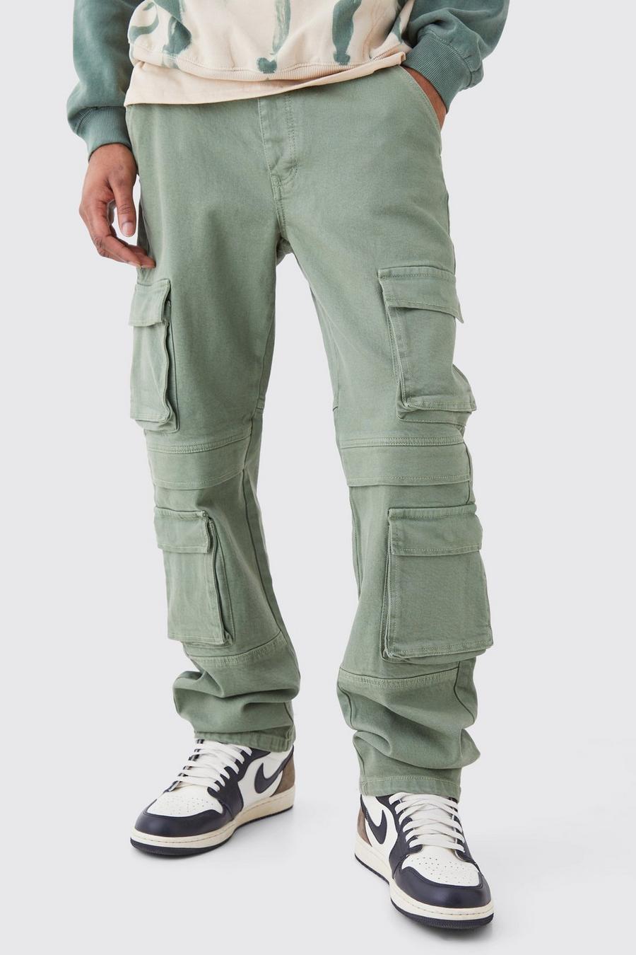 Sage Tall Relaxed Fit Washed Multi Pocket Cargo Jeans