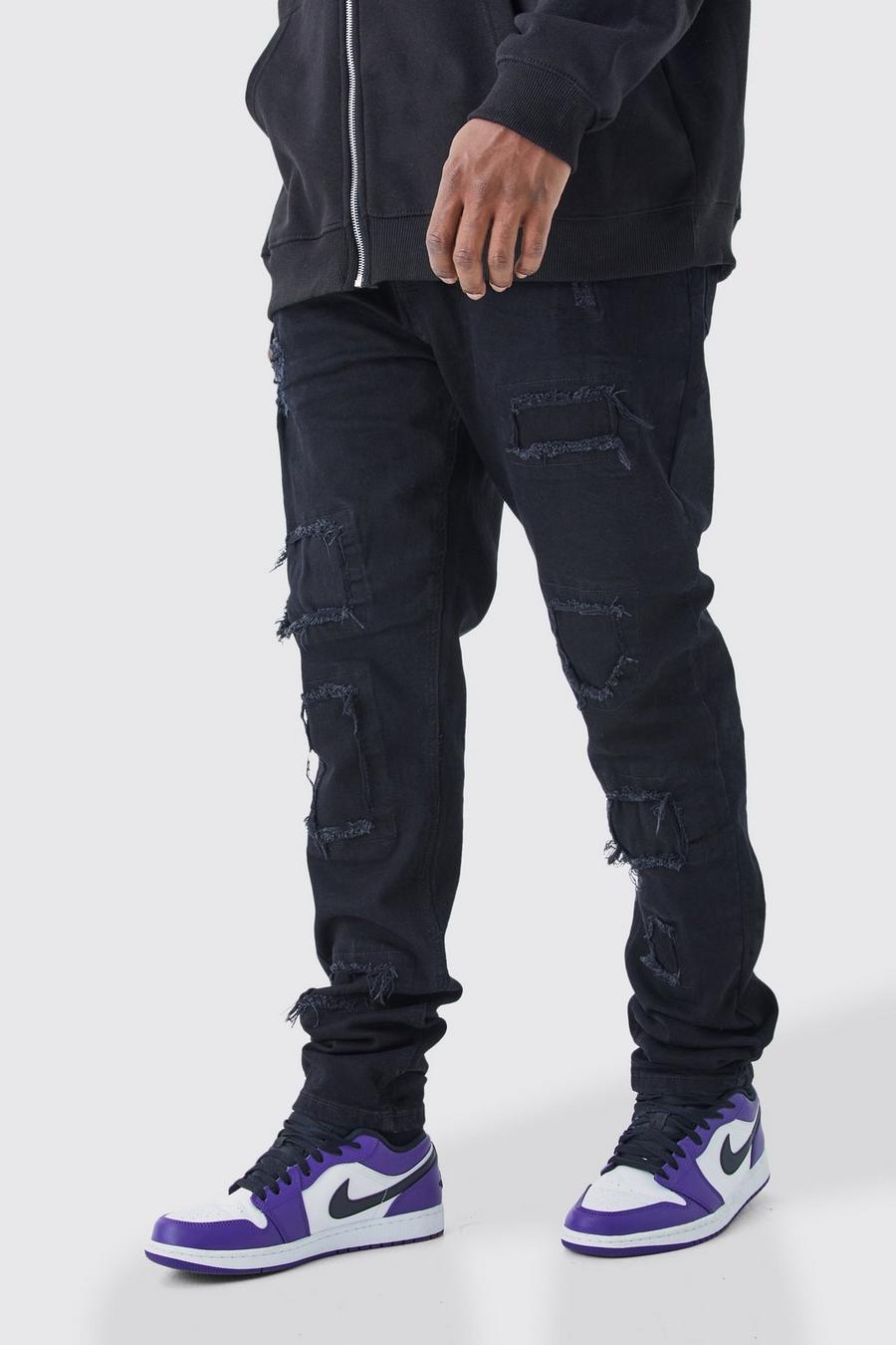 True black Plus Skinny Stacked Distressed Ripped Jeans image number 1