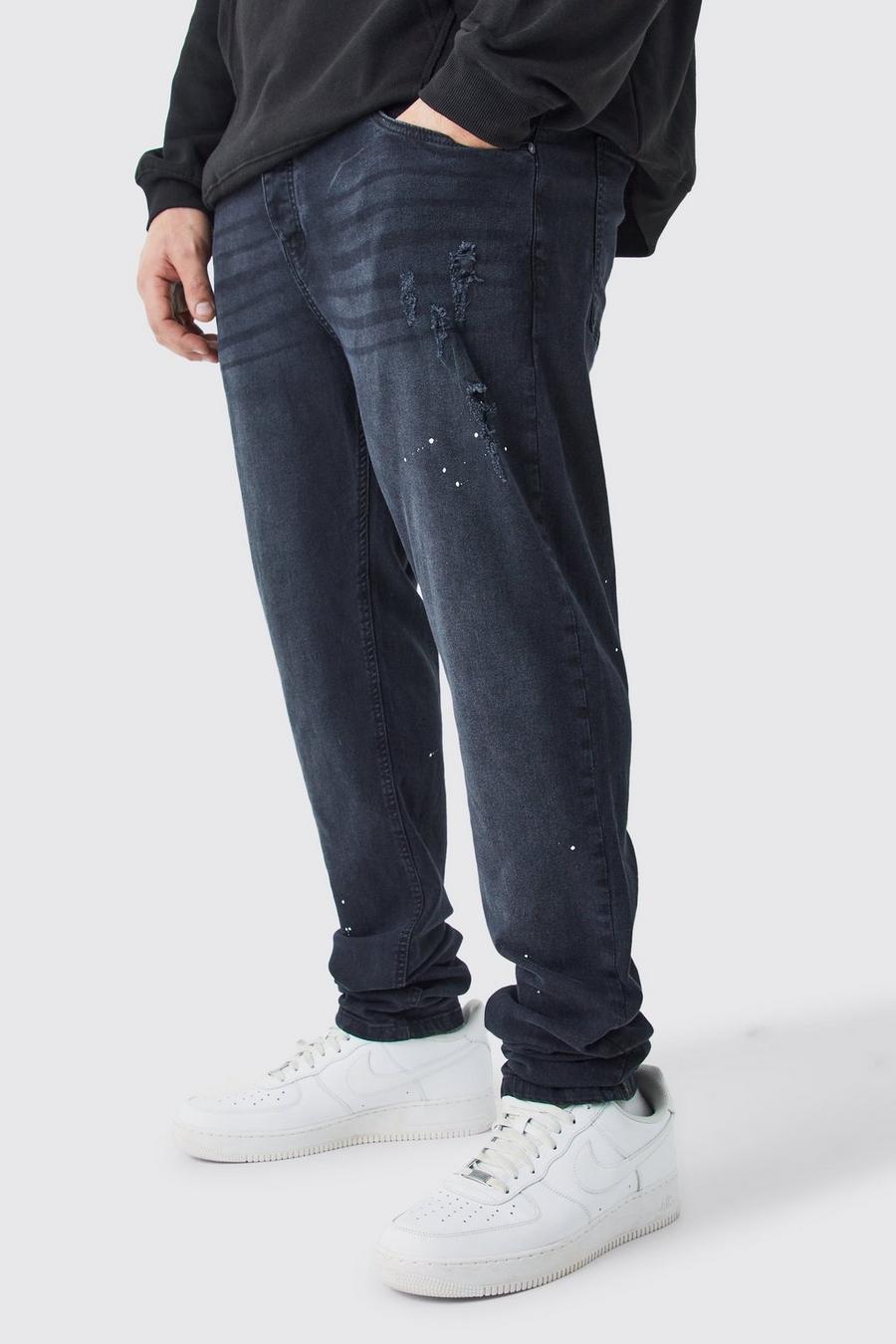 Jeans Plus Size Skinny Fit in denim Stretch con pieghe sul fondo e tinte colorate, Washed black