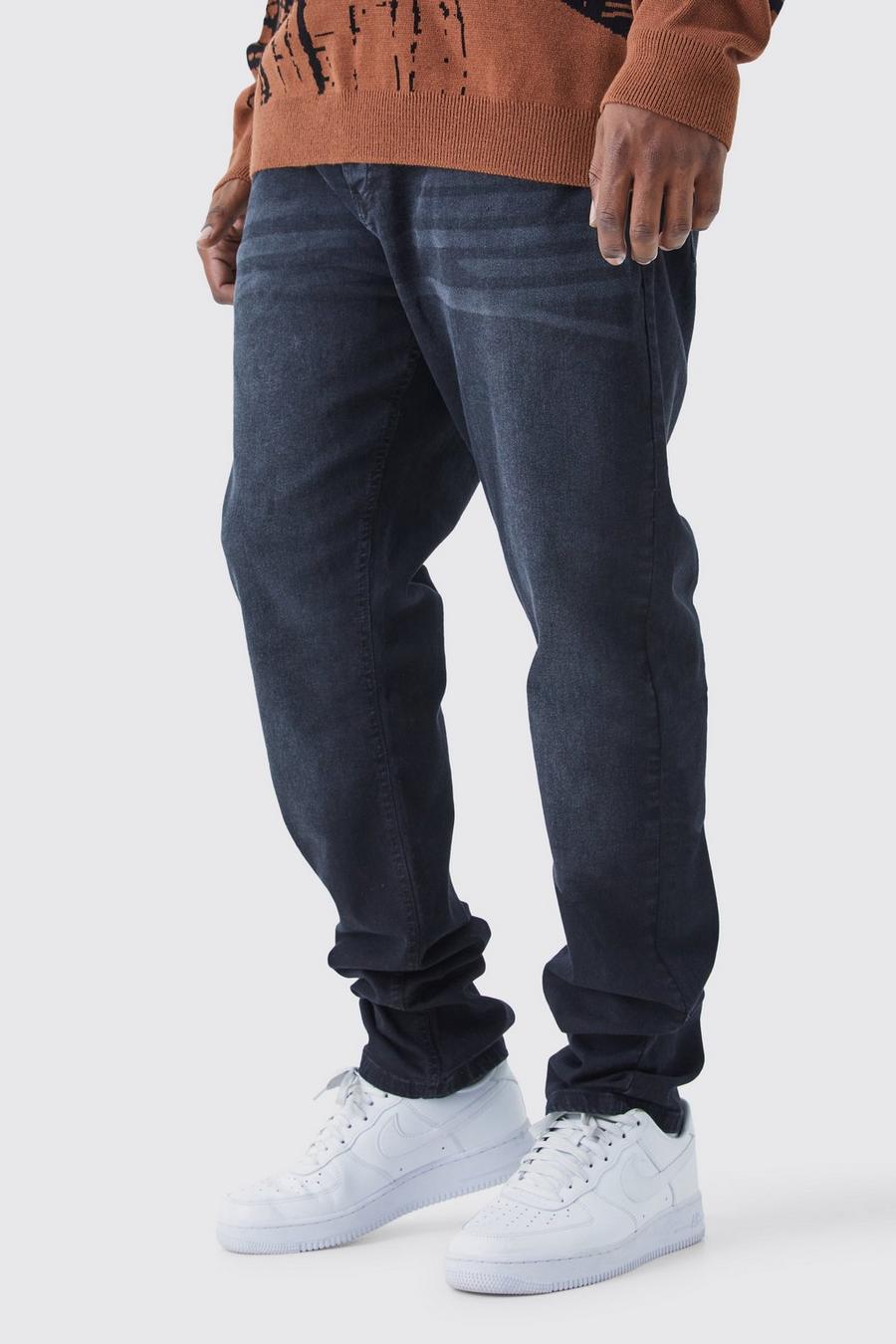 Jeans Plus Size Skinny Fit Stretch con pieghe sul fondo, Washed black