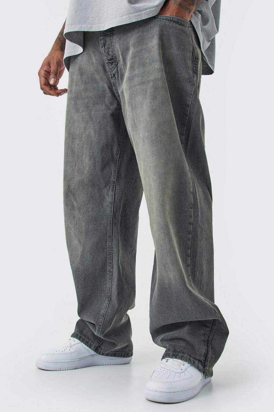 Grey Plus Relaxed Rigid Zip Hem Jeans