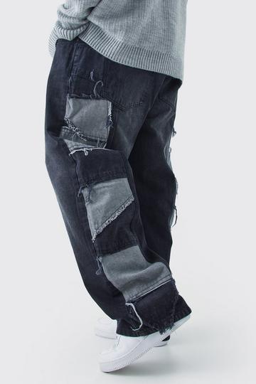 Plus Relaxed Rigid Patchwork Side Panel Jeans washed black