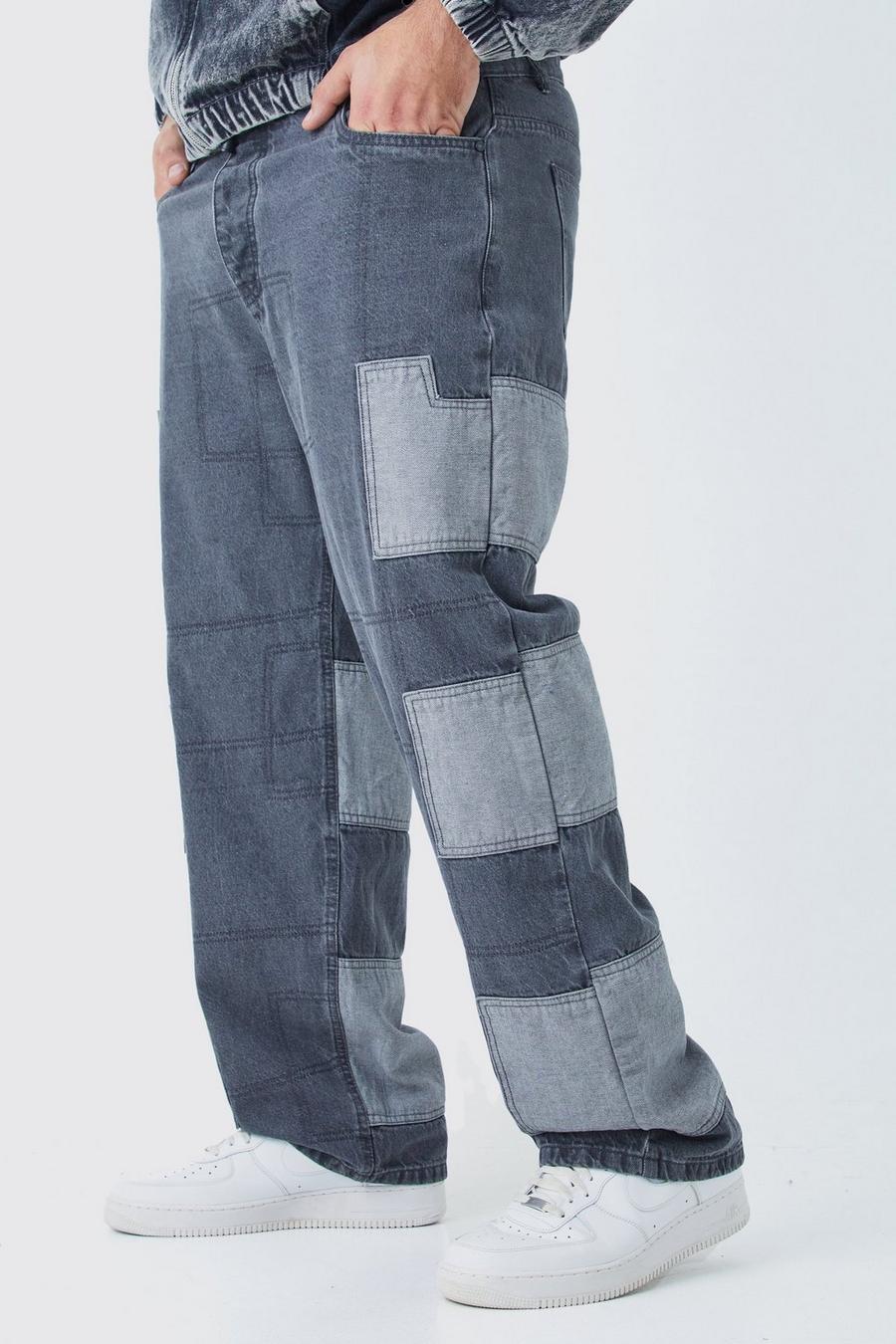 Jeans rilassati Plus Size in denim rigido effetto patchwork, Light grey