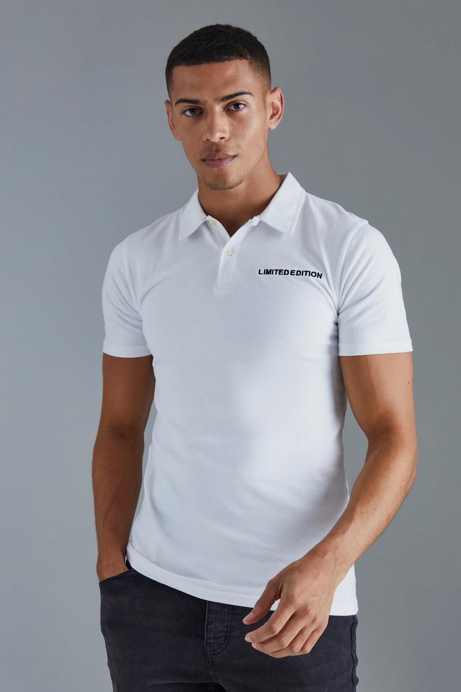 White Slim Man Embroidered Polo image number 1
