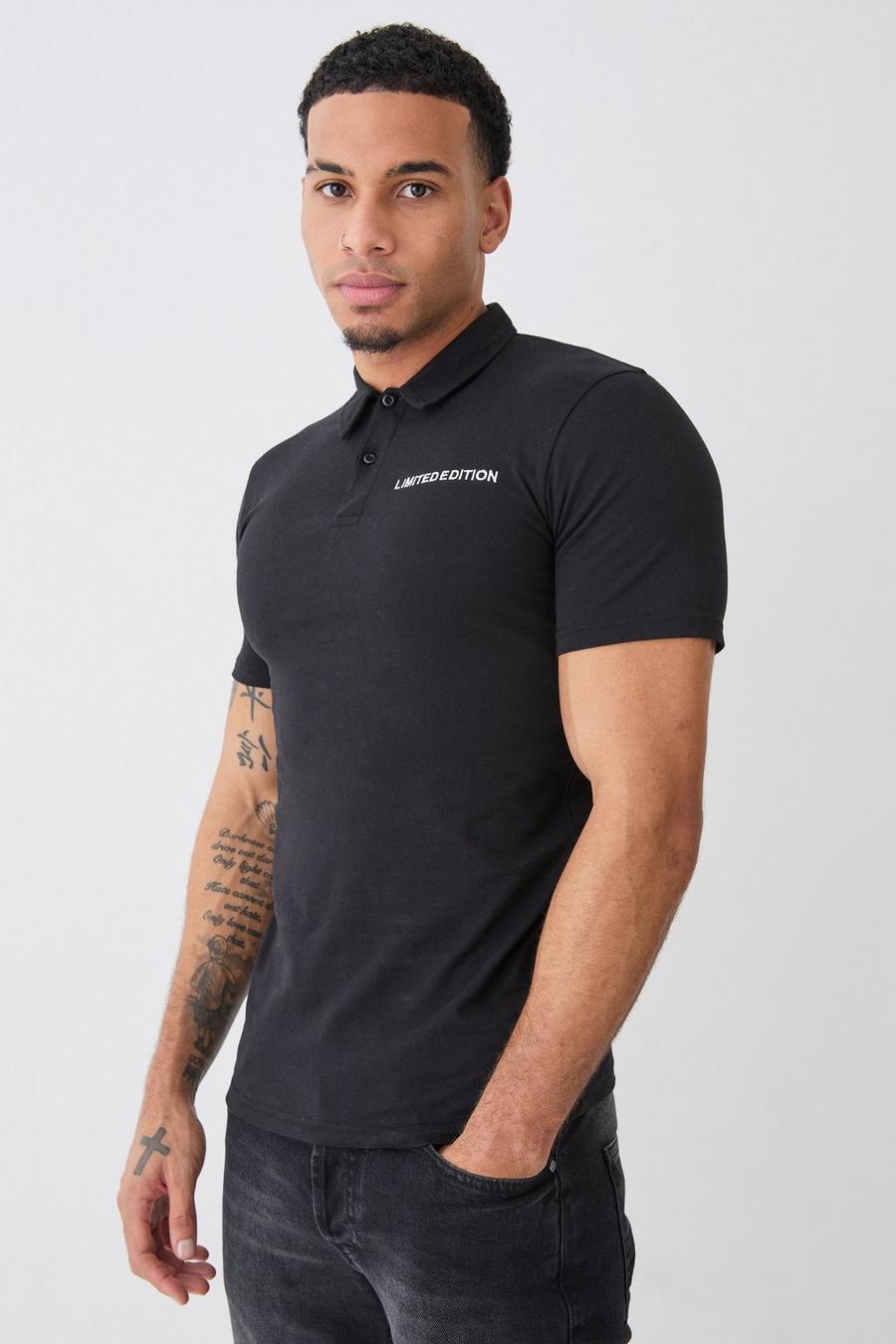 Black Slim Man Embroidered Polo image number 1