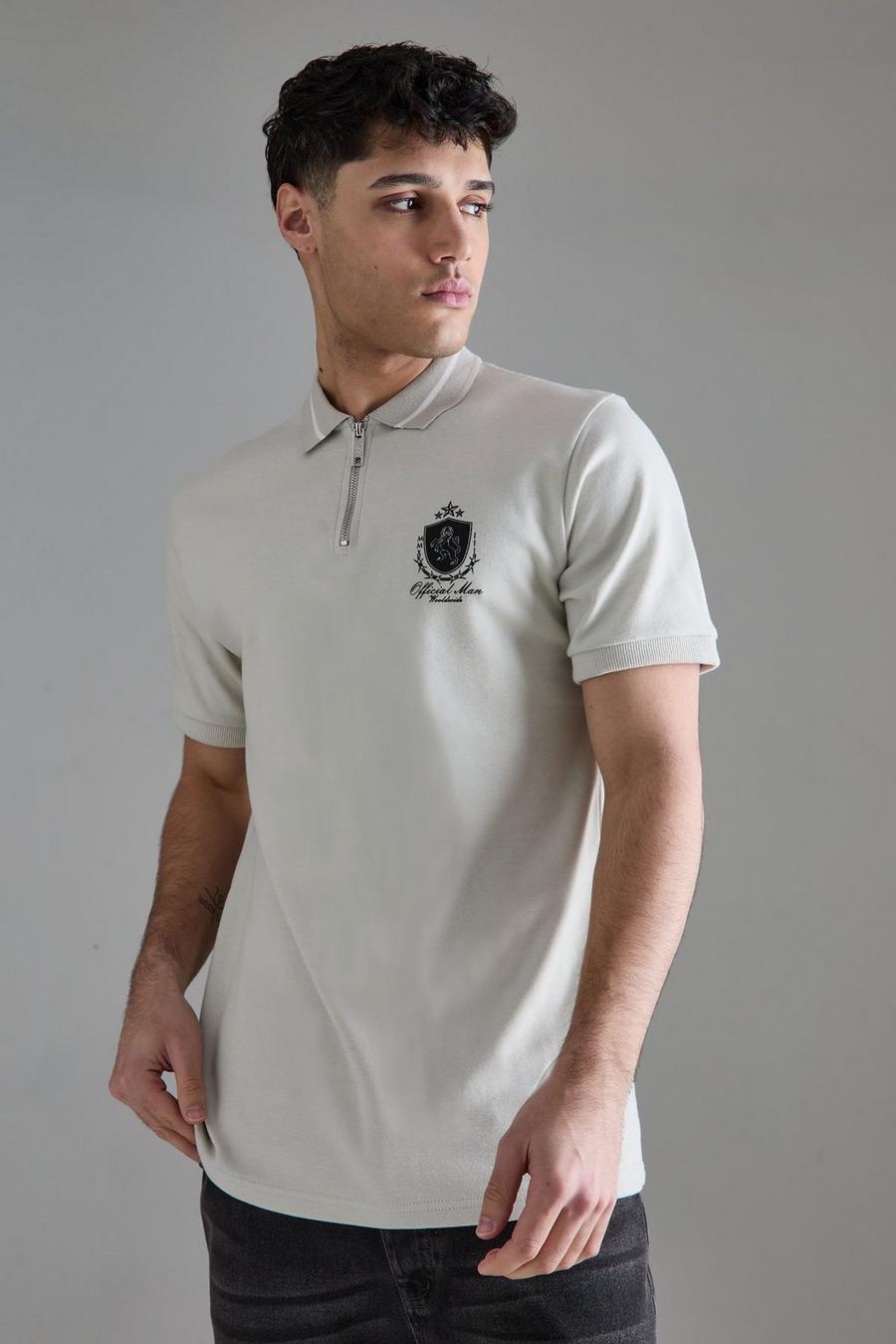 Grey Verweven Slim Fit Color Block Polo image number 1