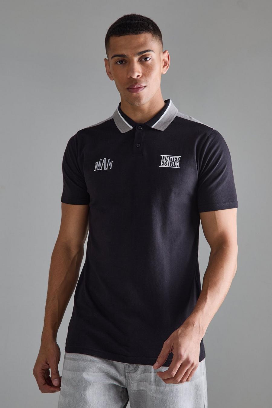 Slim-Fit Colorblock Poloshirt, Black