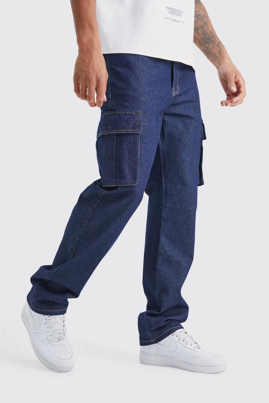 Jeans Cargo Tall rilassati in denim rigido, Indigo