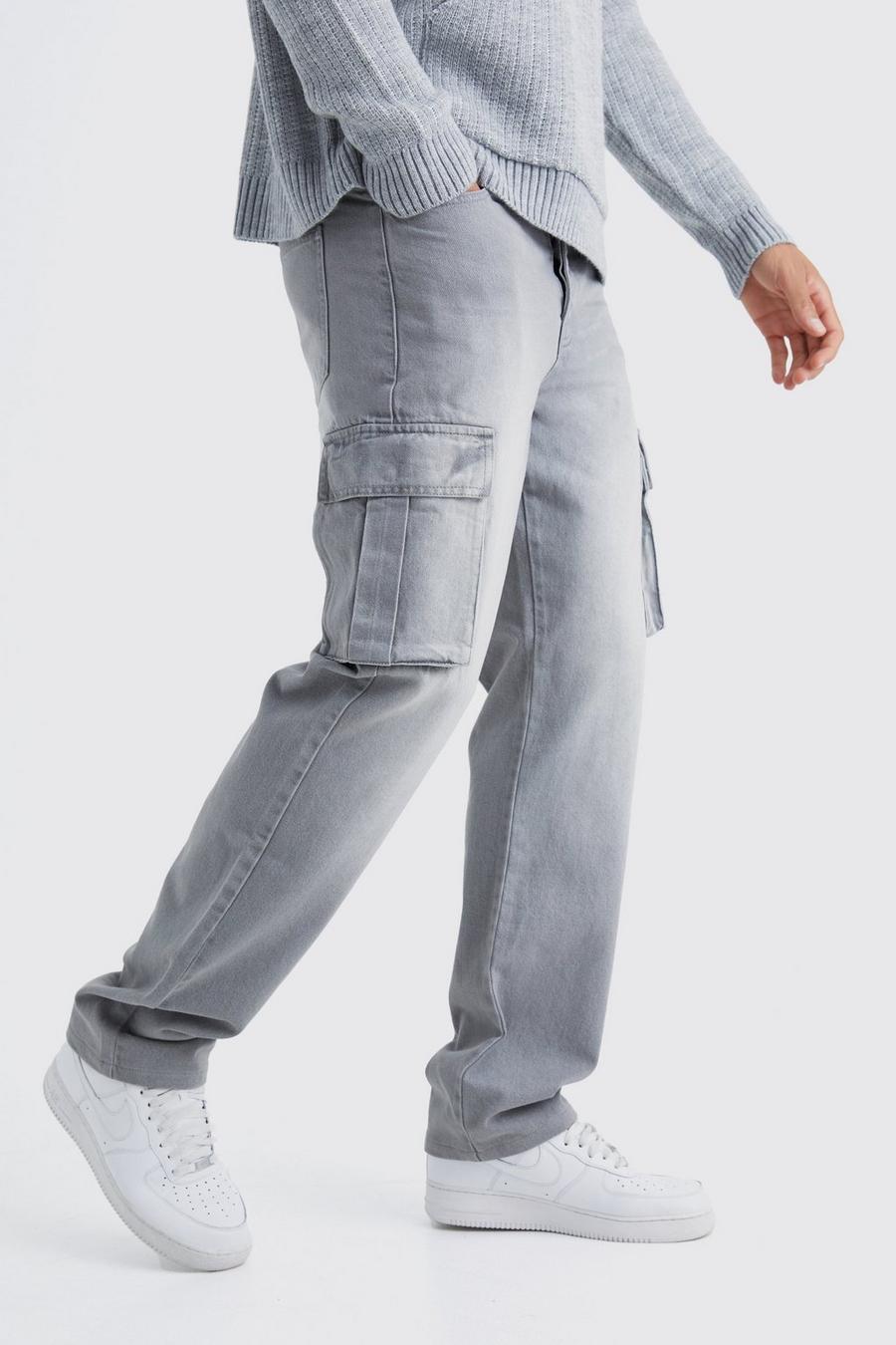 Tall lockere Cargo-Jeans, Mid grey