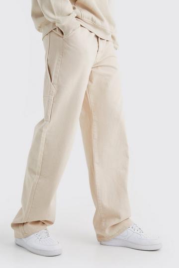 Stone Beige Tall Baggy Fit Overdye Carpenter Jeans